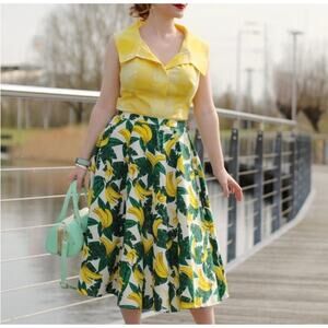 NWT Collectif London Flare Matilde Tropical Banana Leaf Swing Skirt-Size XS